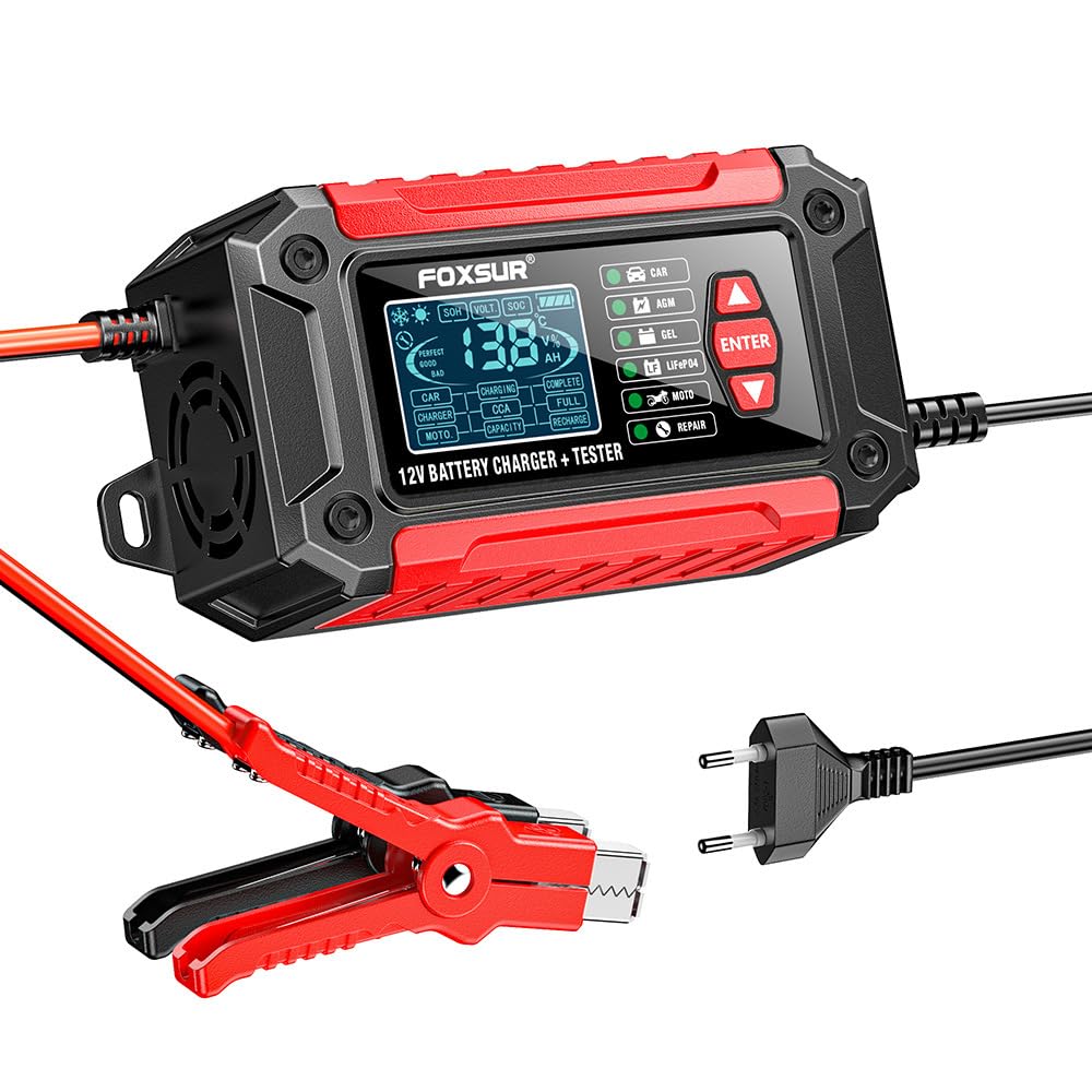 Verilux 2 in 1 Battery Tester & Battery Charger, Fully Automatic Battery Charger 6A 12V, Car Battery Charger & Maintainer- EU Plugfor Car, Motorcycle, Lawn Mower and More(Red) Verilux 2 in 1 Battery Tester & Battery Charger, Fully Automatic Battery Charger 6A 12V, Car Battery Charger & Maintainer- EU Plugfor Car, Motorcycle, Lawn Mower and More(Red)